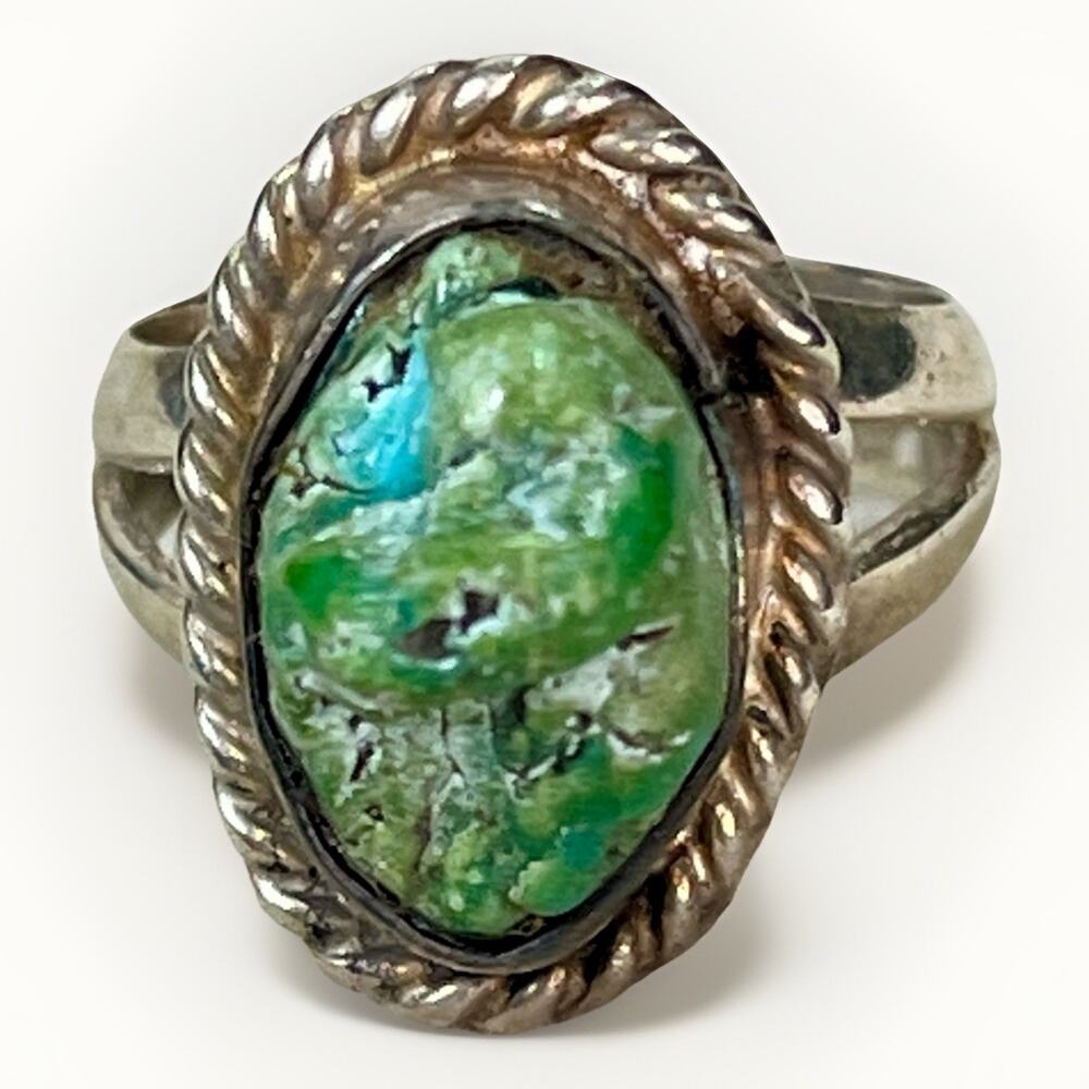VTG Native American Kingman Nugget Turquoise & Sterling Silver 925 Ring Sz 4.25